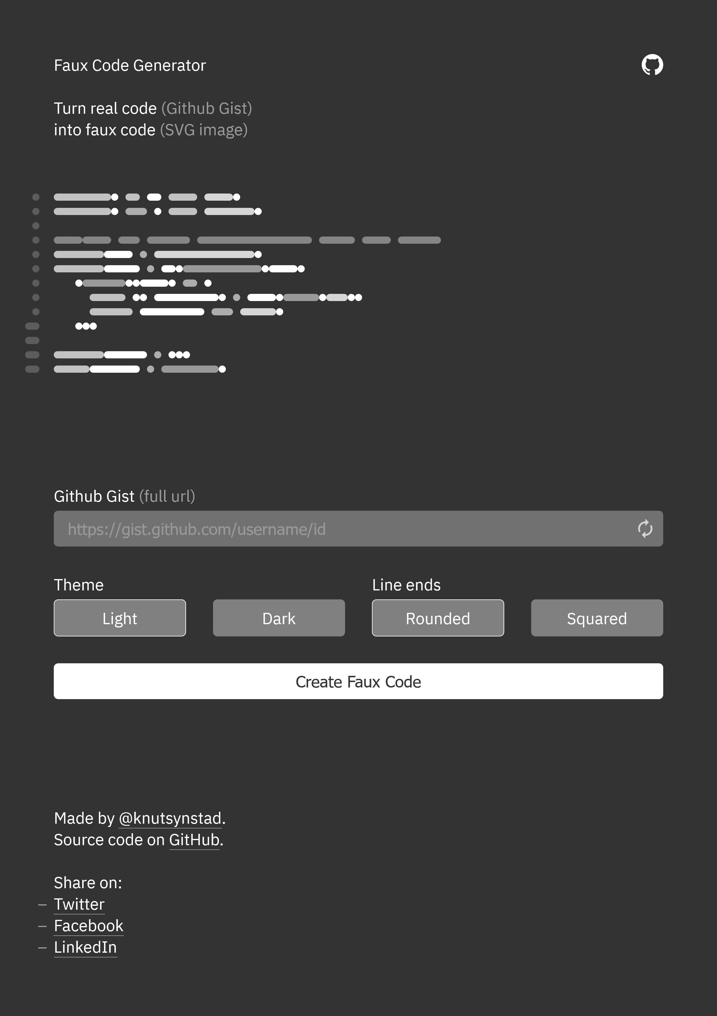 Screenshot of the faux code generator